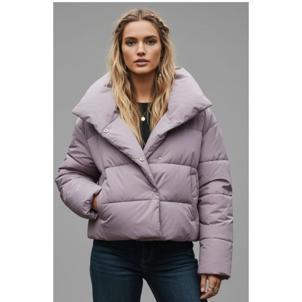Banana Republic Dried Berry Short Duvet Puffer Coat Jacket Women's Size XL - Picture 4 of 11